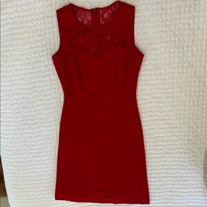 ANTONIO MELANI Red Lace-Insert Sleeveless Mini Dress